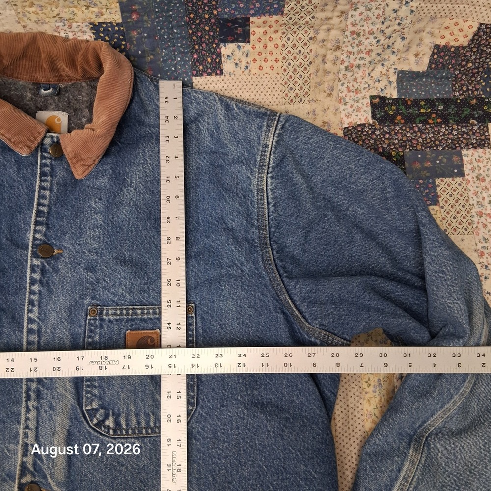 Vintage Carhartt C59 DST Denim Chore Coat Mens 2XL Blanket Lined USA Barn Jacket - Picture 11 of 14